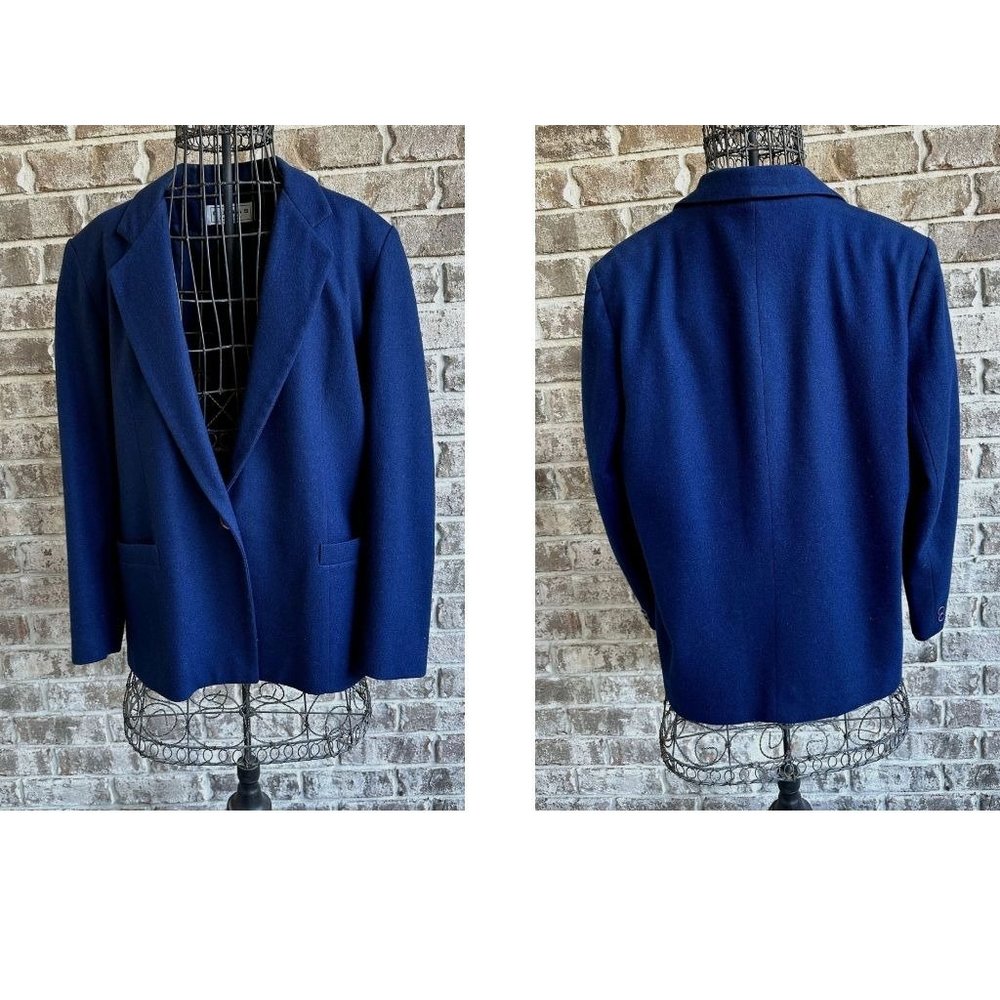 VTG Dumas Blazer  Medium Navy 100% Wool One Button Jacket USA Business C…